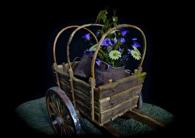 Cart with flowers 3D Model .c4d .max .obj .3ds .fbx .stl .blend 