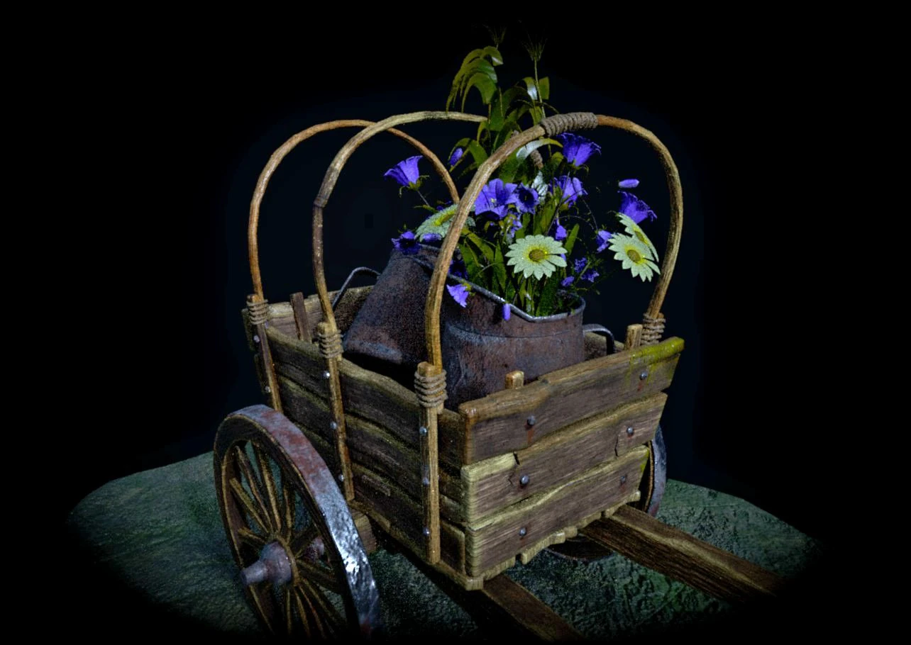 Cart with flowers 3D Model .c4d .max .obj .3ds .fbx .stl .blend 