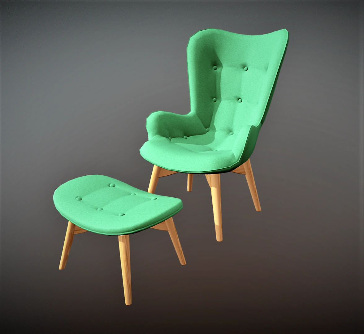 Armchair and ottoman 3D Model .c4d .max .obj .3ds .fbx .stl .blend
