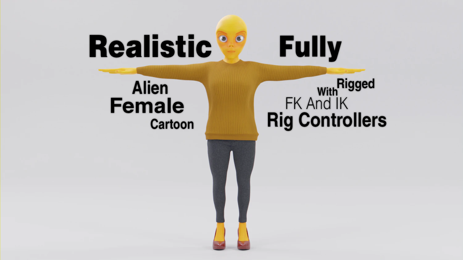Alien Female Cartoon 3D Model .c4d .max .obj .3ds .fbx .stl .blend