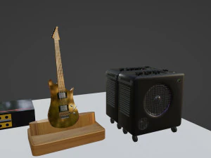 吉他歌曲电动和音响音箱立体声模型对象 Teksture 柚木 3D 模型