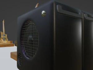 Guitar song electric And Sound speaker box Stereo Model object Teksture Teak wood 3D Model