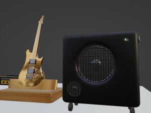 Guitar song electric And Sound speaker box Stereo Model object Teksture Teak wood 3D Model