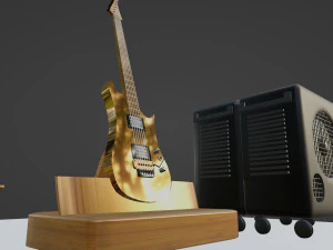 Guitar song electric And Sound speaker box Stereo Model object Teksture Teak wood 3D Model