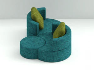 Modern 3 Round Seats Sofa 3D Model