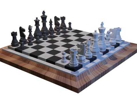 Набор деревянных шахмат 3D Модель