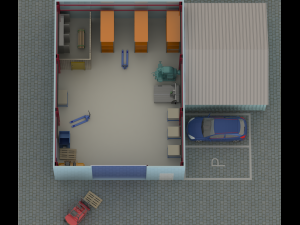 Workshop with office 3D-Modell