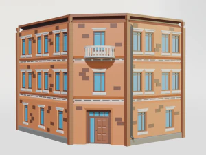 Rumah tiga lantai berpoli rendah Model 3D