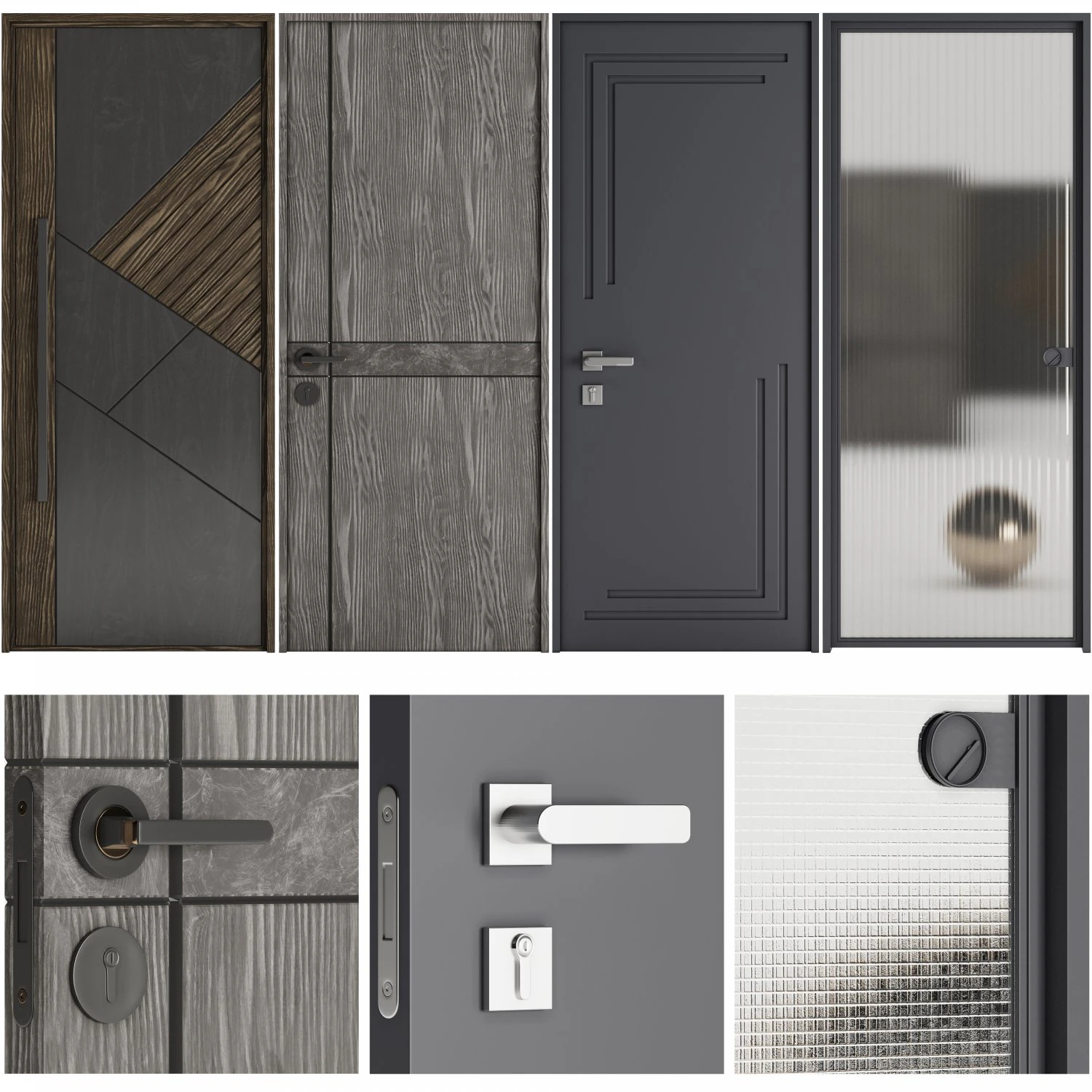 Set Modern Door 01 3D Model .c4d .max .obj .3ds .fbx .stl .blend
