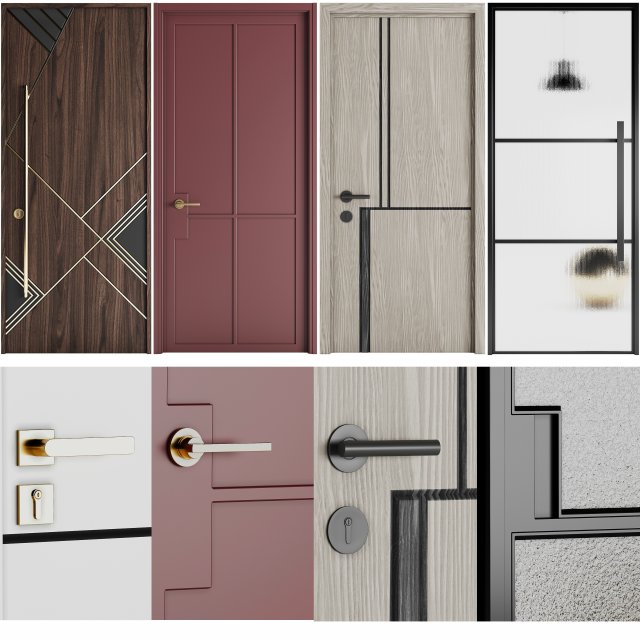 Set Modern Door 03 3D Model .c4d .max .obj .3ds .fbx .stl .blend 