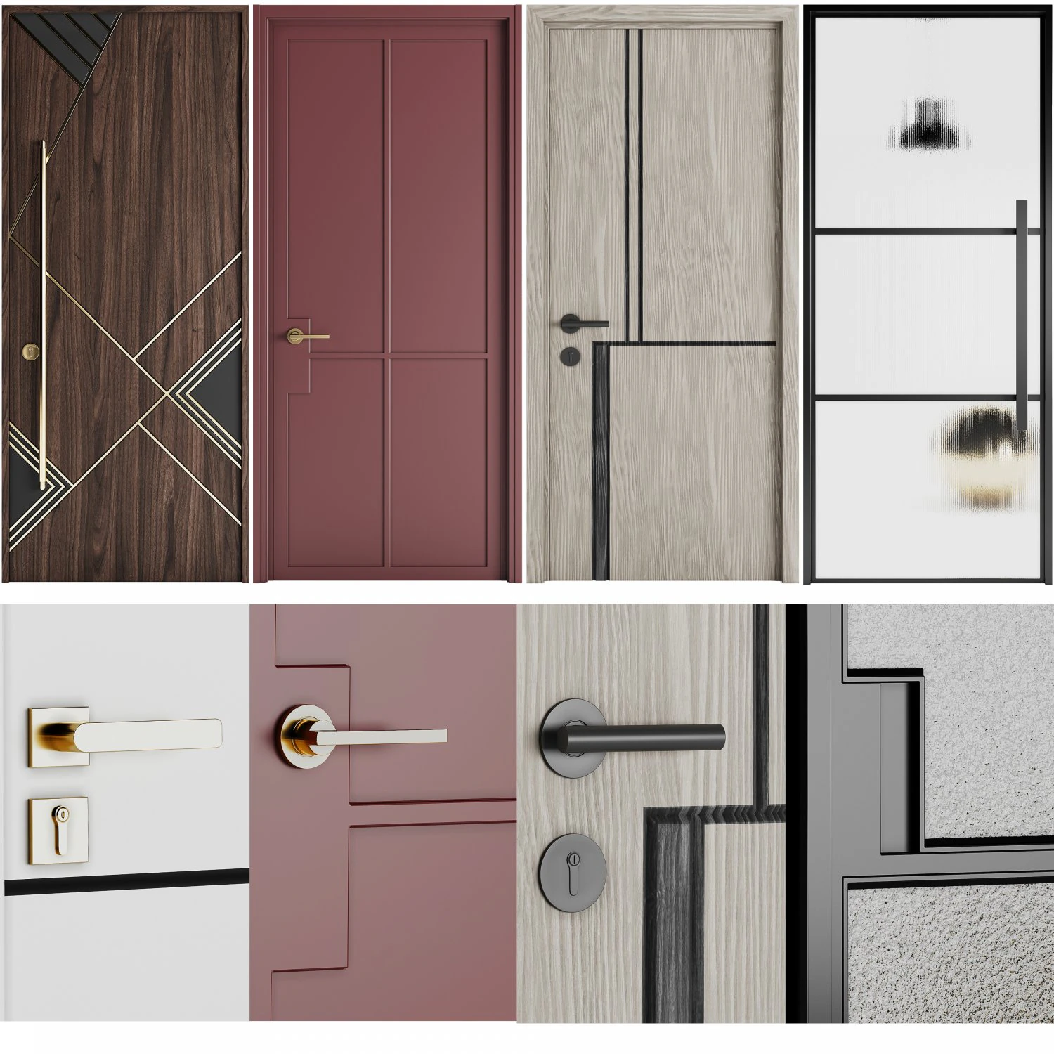 Set Modern Door 03 3D Model .c4d .max .obj .3ds .fbx .stl .blend