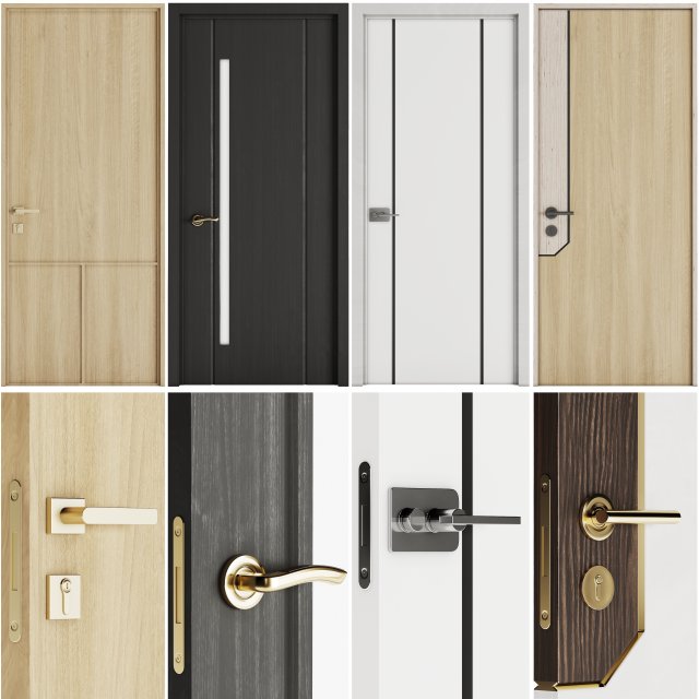 Set Modern Door 04 Modelo 3D .c4d .max .obj .3ds .fbx .stl .blend 