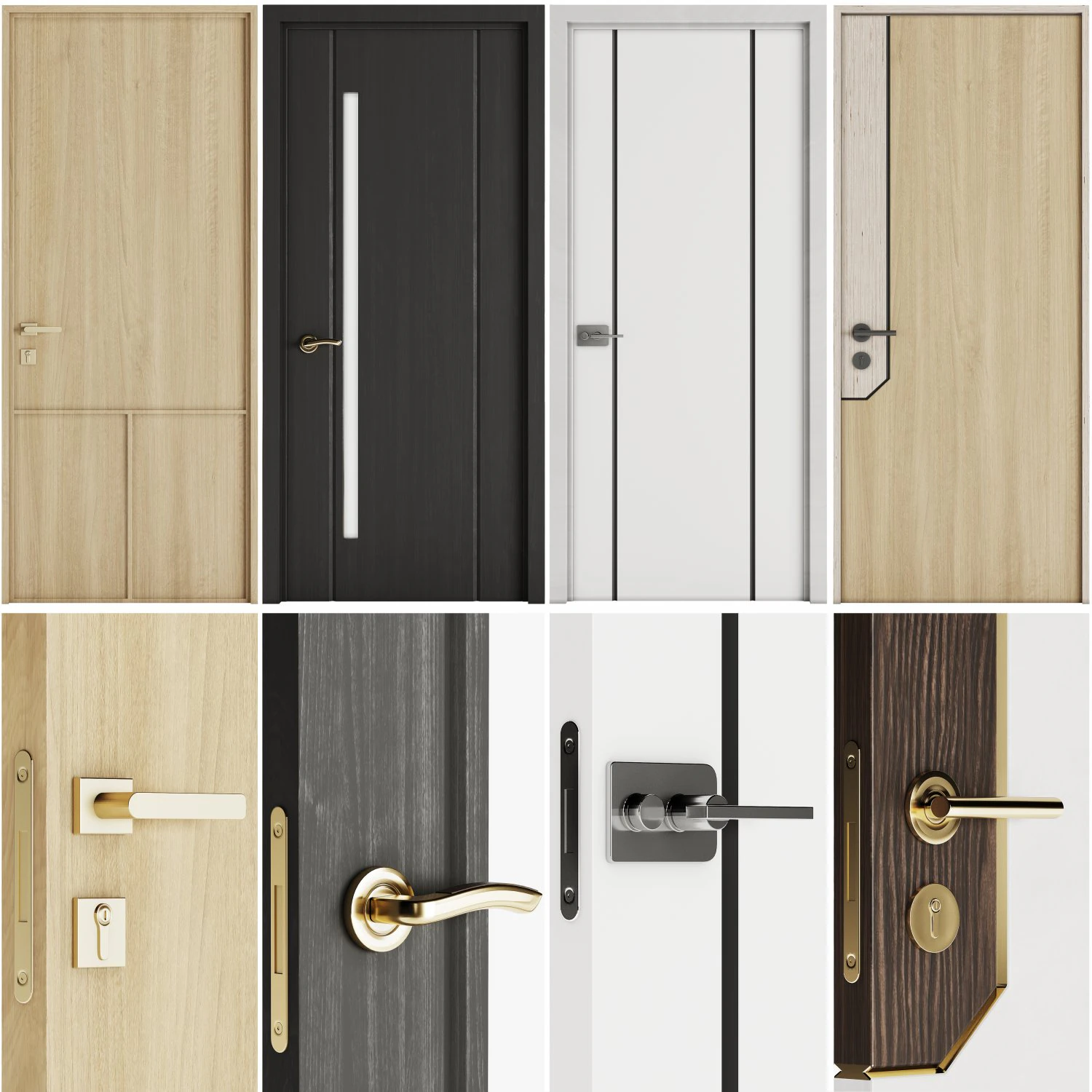Set Modern Door 04 3D Model .c4d .max .obj .3ds .fbx .stl .blend 