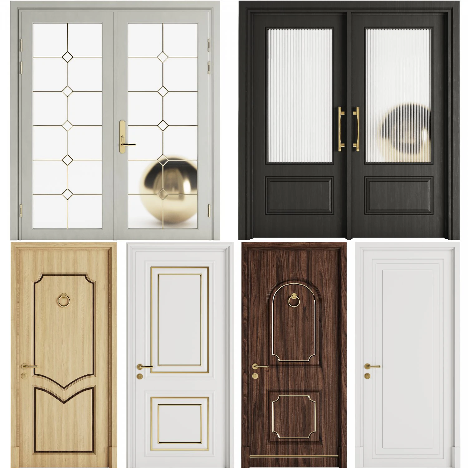 Set Classic Door 02 3D Model .c4d .max .obj .3ds .fbx .stl .blend 