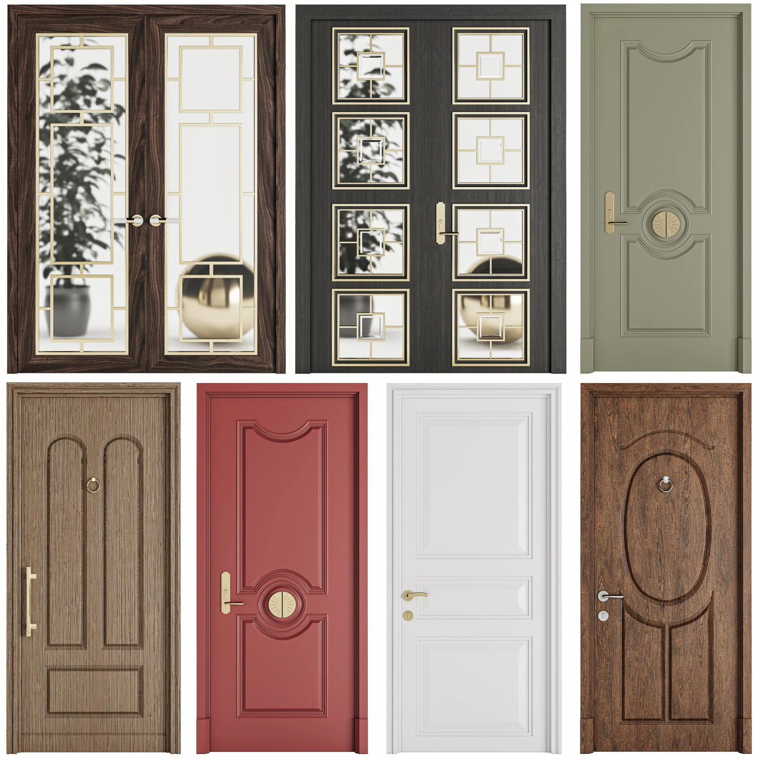 Set Classic Door 05 3D Model .c4d .max .obj .3ds .fbx .stl .blend 