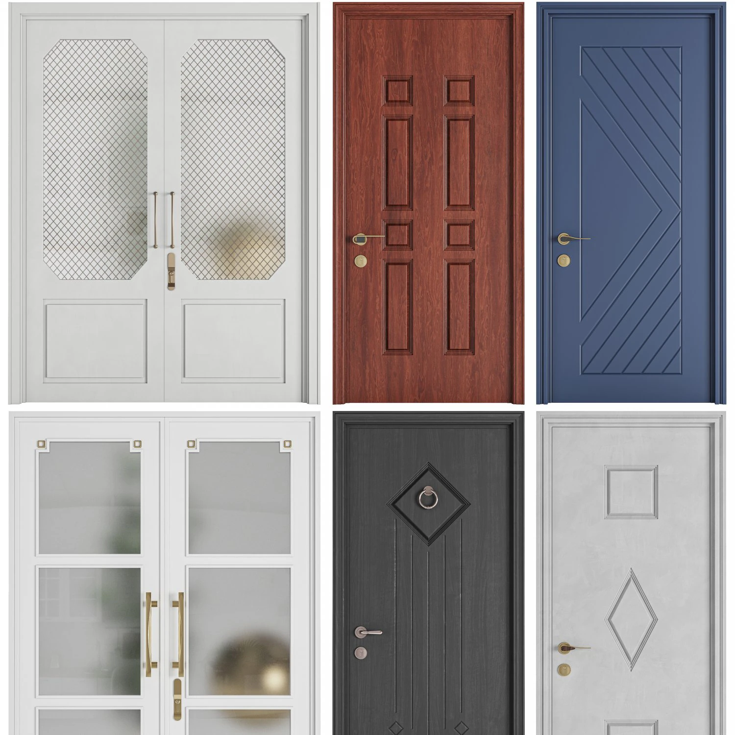 Set Classic Door 08 3D Model .c4d .max .obj .3ds .fbx .stl .blend 