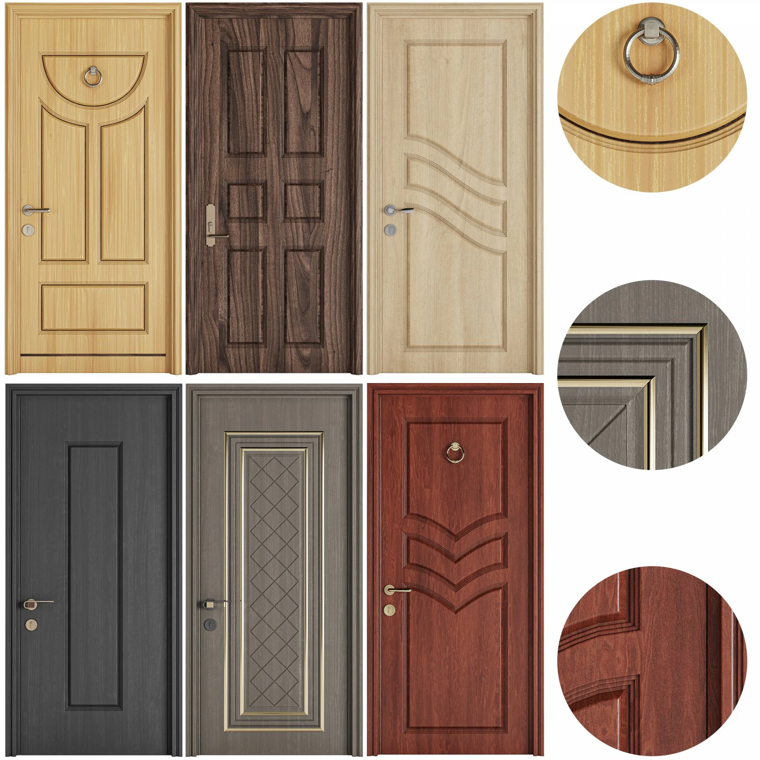 Set Classic Door 09 3D Model .c4d .max .obj .3ds .fbx .stl .blend