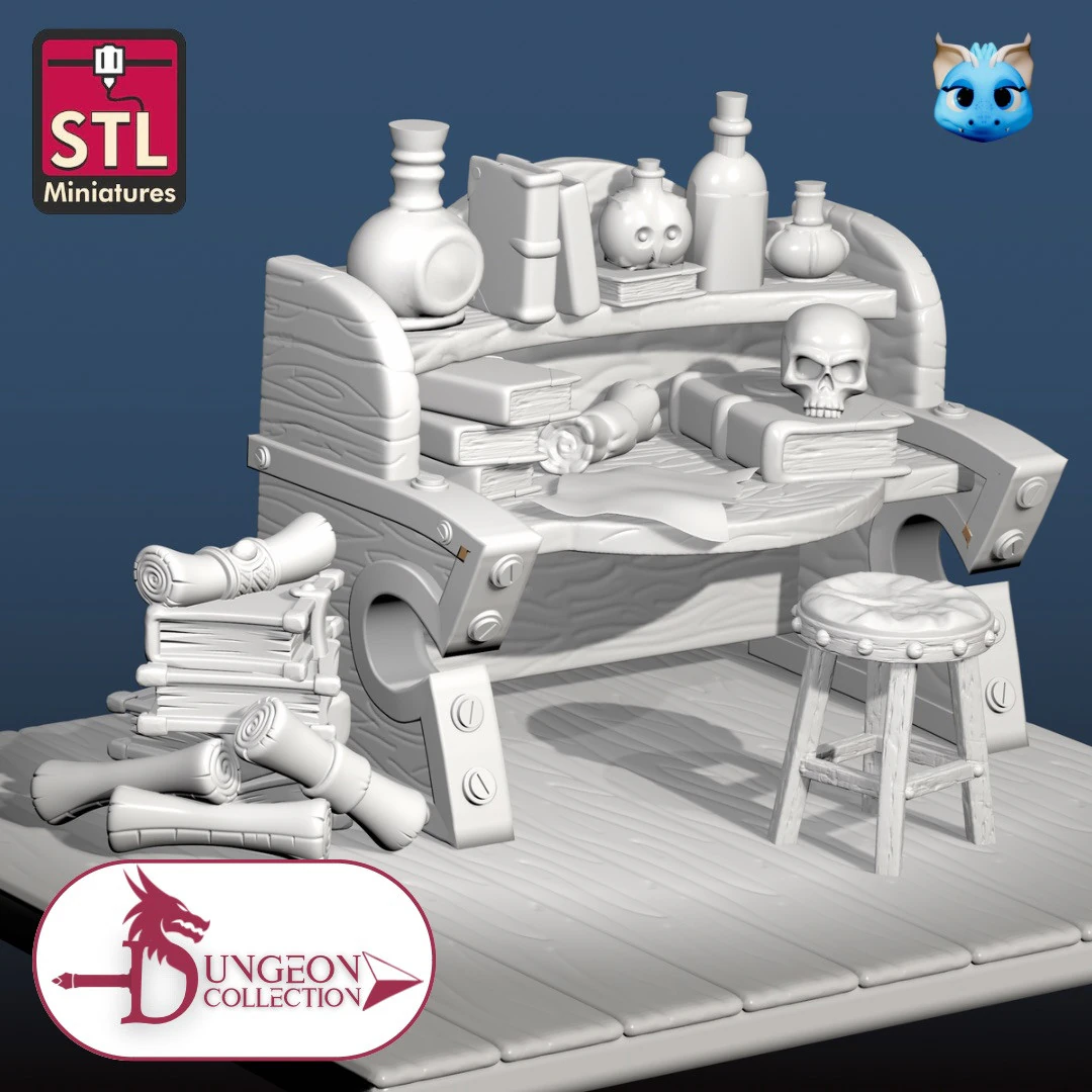 Exquisite 3D Printed Medieval Scribes Desk - splendida scrivania da scrivano medievale stampata in 3D Print Model .c4d .max .obj .3ds .fbx .stl .blend 
