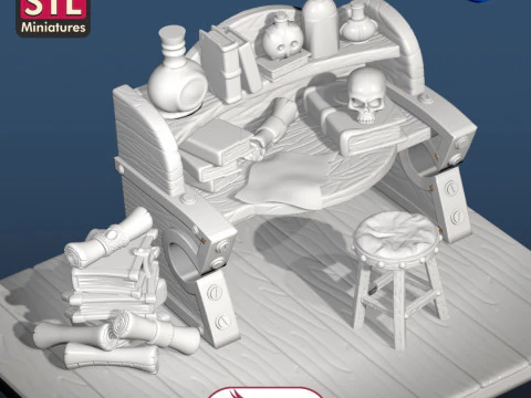 Exquisite 3D Printed Medieval Scribes Desk - splendida scrivania da scrivano medievale stampata in 3D Print Model