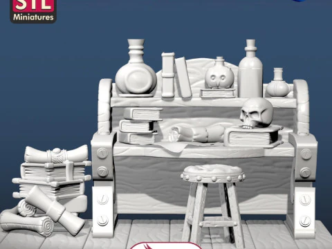 Exquisite 3D Printed Medieval Scribes Desk - splendida scrivania da scrivano medievale stampata in 3D Print Model