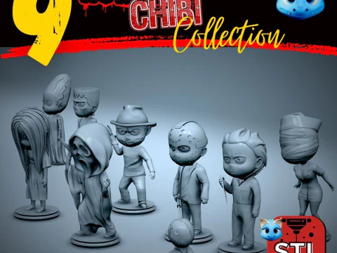Paquete de terror 9 archivo stl chibi print3d jason-silent hill enfermera-ghostface-muñecos vudú-Frankenstein-Mic Modelo de impresión 3D