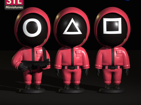 Handcrafted Inspired by Squid Game Soldiers - Set of 3 Figures with Round Bases - STL File 3D Print Model