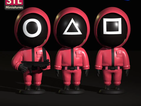 Hecho a mano inspirado en los soldados del juego del calamar - Conjunto de 3 figuras con bases redondas - Archivo STL Modelo de impresión 3D