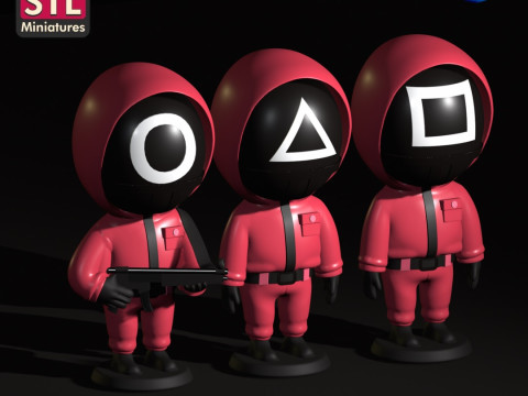Handcrafted Inspired by Squid Game Soldiers - Set of 3 Figures with Round Bases - STL File Modelo de Impressão 3D