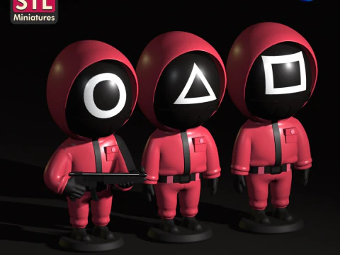 Handcrafted Inspired by Squid Game Soldiers - Set of 3 Figures with Round Bases - STL File 3D Print Model