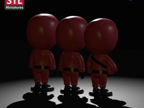 Handcrafted Inspired by Squid Game Soldiers - Set of 3 Figures with Round Bases - STL File 3D Print Model