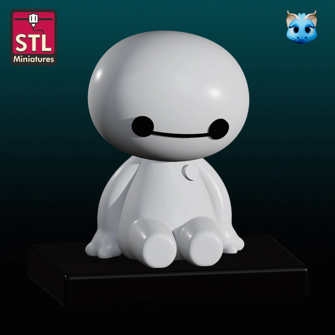 Handcrafted Inspired by Baymax Style - Mini Baby - Chibi Model with Square Base - STL File 3D Print Model .c4d .max .obj .3ds .fbx .stl .blend 