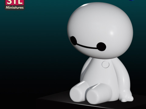 Handcrafted Inspired by Baymax Style - Mini Baby - Chibi Model with Square Base - STL File 3D 프린트 모델