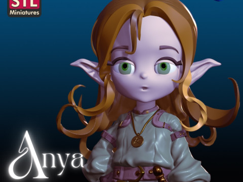 Handcrafted Inspired by Anya - Female Elf - Miniature with Round Base - STL File for Downlo 3D Print Model
