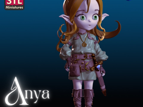 Handcrafted Inspired by Anya - Female Elf - Miniature with Round Base - STL File for Downlo Modelo de impresión 3D