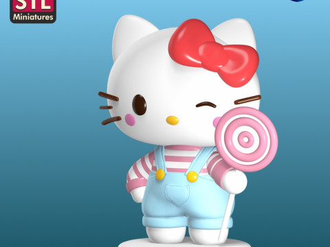 Handcrafted Inspired by Hello Kitty - Miniature with Round Base - STL File for Download 3D Print Model