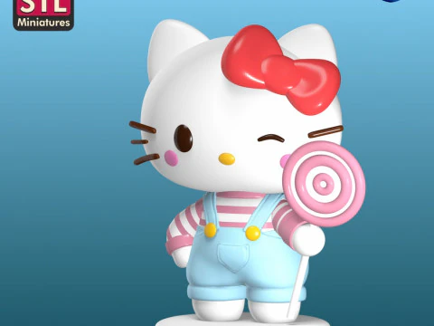 Ręcznie wykonane zainspirowane Hello Kitty-miniaturowe z okrągłą podstawą-plik STL do pobrania Model do druku 3D