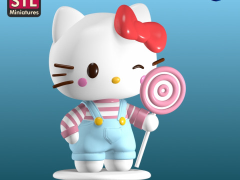 Handcrafted Inspired by Hello Kitty - Miniature with Round Base - STL File for Download 3D Принт Модель
