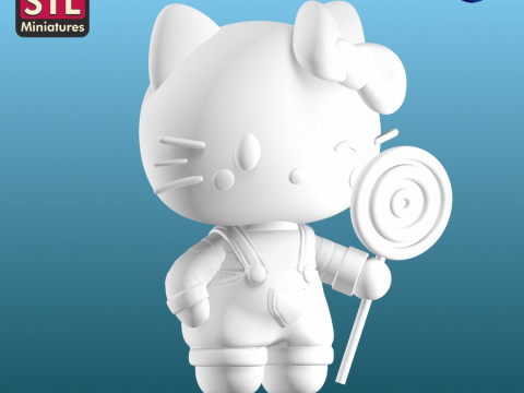 Handcrafted Inspired by Hello Kitty - Miniature with Round Base - STL File for Download 3D Принт Модель
