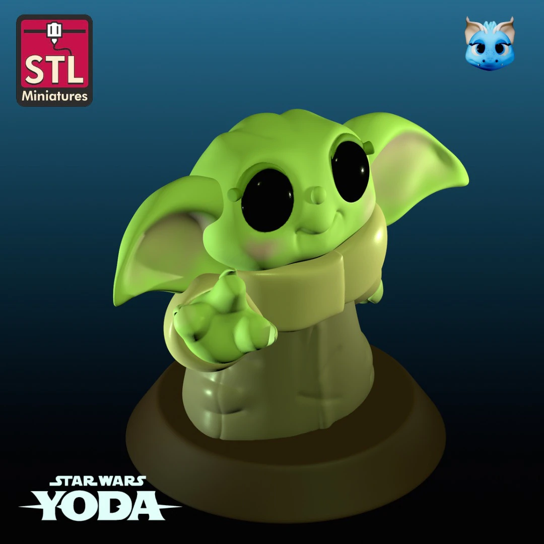 Handcrafted Inspired by Baby Yoda - Miniature with Round Base - STL Download 3D Print Model .c4d .max .obj .3ds .fbx .stl .blend 
