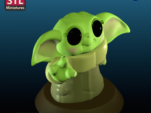 Handcrafted Inspired by Baby Yoda - Miniature with Round Base - STL Download 3D Print Model