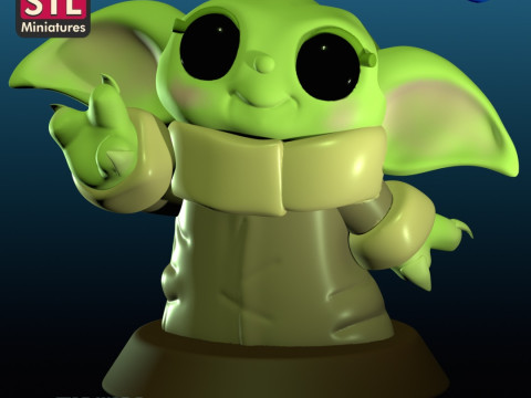 Handcrafted Inspired by Baby Yoda - Miniature with Round Base - STL Download 3D प्रिंट मॉडल