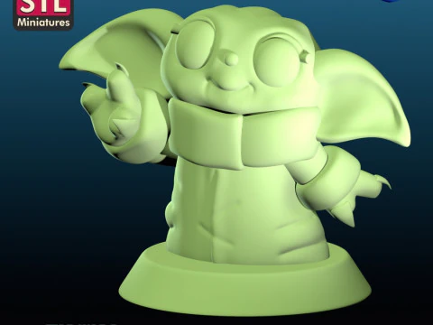 Handcrafted Inspired by Baby Yoda - Miniature with Round Base - STL Download 3D Print Model