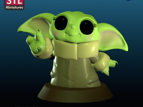 Handcrafted Inspired by Baby Yoda - Miniature with Round Base - STL Download 3D प्रिंट मॉडल