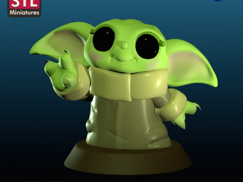Handcrafted Inspired by Baby Yoda - Miniature with Round Base - STL Download 3D Print Model