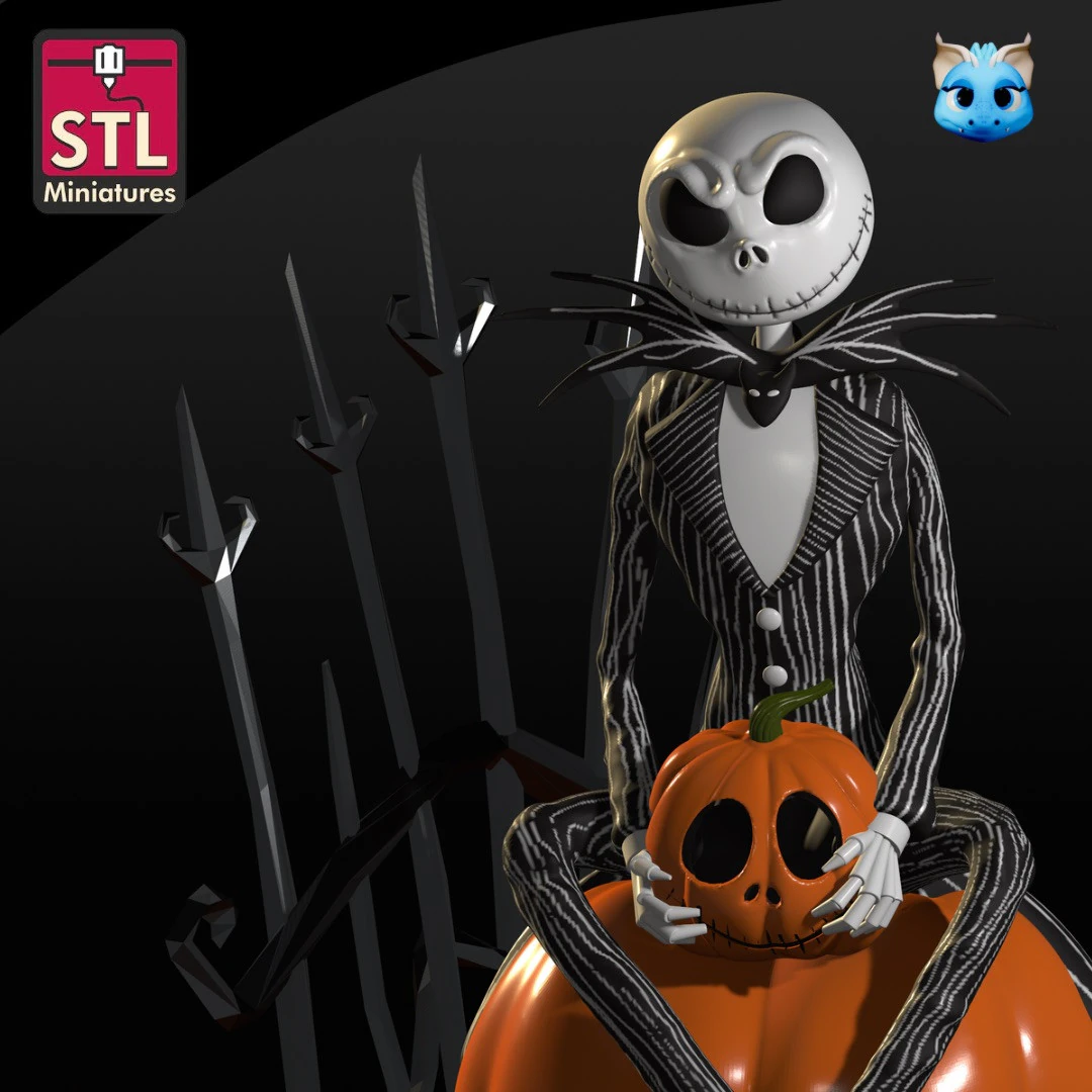 Hecho a mano inspirado en Jack Skellington - Sentado en una calabaza gigante - Archivo STL para descargar Modelo de impresión 3D .c4d .max .obj .3ds .fbx .stl .blend 