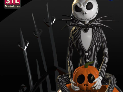 Feito &agrave; m&atilde;o inspirado em Jack Skellington - Sentado em uma ab&oacute;bora gigante - Arquivo STL para download Modelo de Impressão 3D