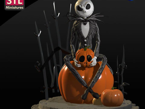 Hecho a mano inspirado en Jack Skellington - Sentado en una calabaza gigante - Archivo STL para descargar Modelo de impresión 3D