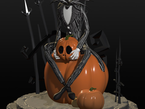 Handcrafted Inspired by Jack Skellington - Sitting on a Giant Pumpkin - STL File for Downlo 3D 打印模型