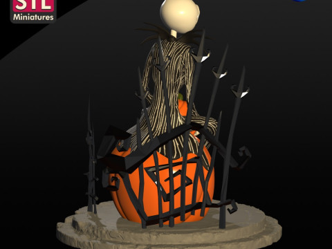 Handcrafted Inspired by Jack Skellington - Sitting on a Giant Pumpkin - STL File for Downlo 3D 打印模型