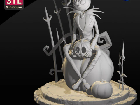Hecho a mano inspirado en Jack Skellington - Sentado en una calabaza gigante - Archivo STL para descargar Modelo de impresión 3D